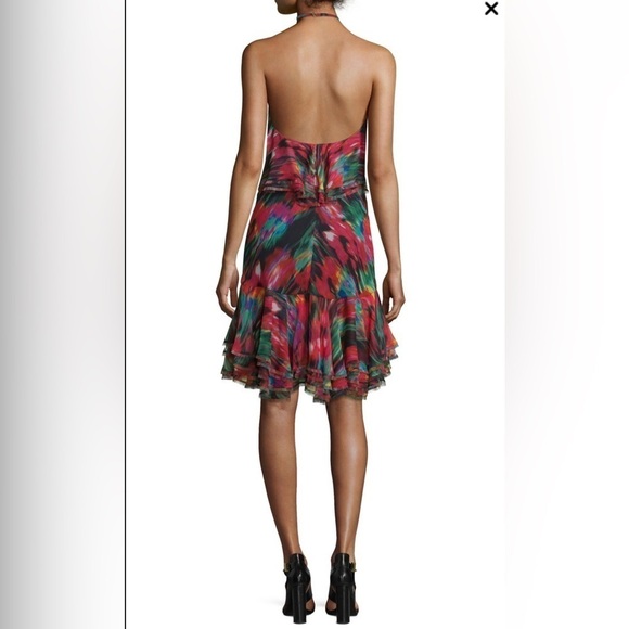 Jason Wu Collective Blurred Floral Retro Artsy Halter Neck Ruffle Mini Dress 2 - Picture 7 of 10